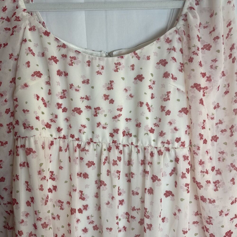 FRANCESCA'S MI AMI WHITE RED FLORAL LONG SLEEVE BABYDOLL DRESS Size XS Preowned - Picture 4 of 16